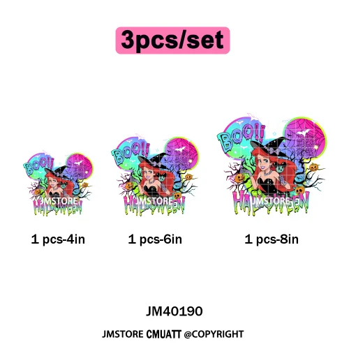 Cartoon Witches Princess Skull Animal Kids Love Characters Halloween Iron on DTF Transfers Stickers Ready to Press for T-shirts