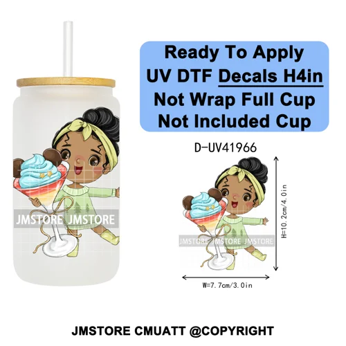 Cute Little Mermaid Cartoon Princess Festive UV DTF Transfer Stickers Decals Ready To Apply Waterproof For 16OZ Libbey Glass Can