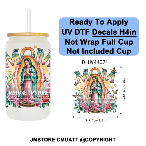 Floral Mexican Christmas Mama UV DTF Transfer Stickers Decals Ready To Apply Good Quality Prints For Libbey Cold Cup Mug Tumbler