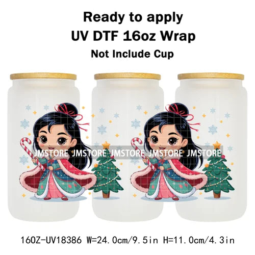 Girly Cartoon Princess Christmas Animals UV DTF Stickers Ready To Apply Cup Wrap Waterproof Logo For Libbey Glass Can Tumbler