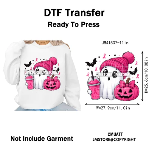 Pumpkin Leopard Spooky Ghost Moo Boo Cow Pet Halloween Bow Iron on DTF Washable Transfers Stickers Ready to Press for T-shirts
