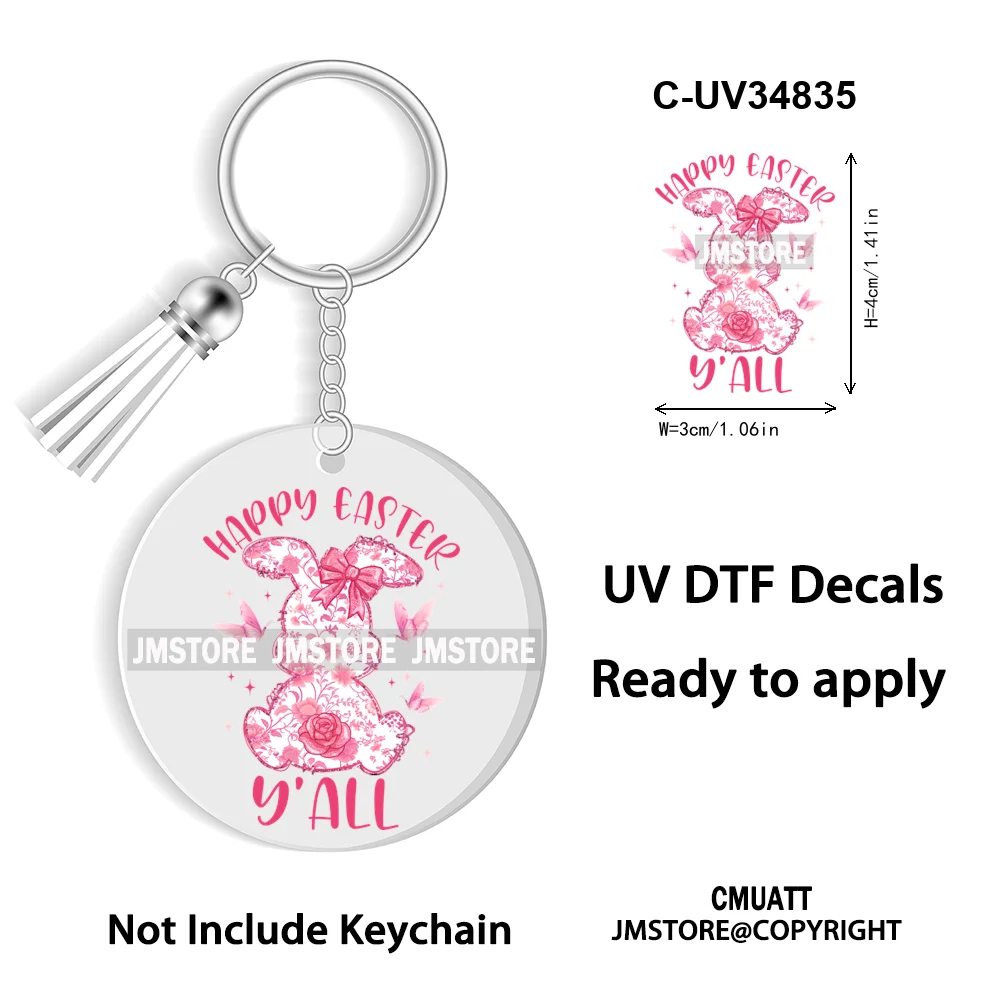 Happy Easter School Teacher Life Retro Coquette Easter Bunny WaterProof UV DTF Sticker For Round Circle Acrylic Keychain Keyring