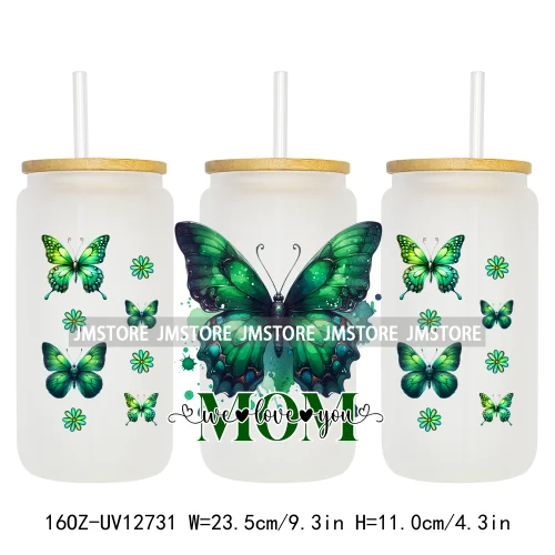 We Love You Mom Butterfly Flowers Mother's Day UV DTF Sticker For 16OZ Libbey Glass Cup Can Wrap Transfer Stickers Custom Labels