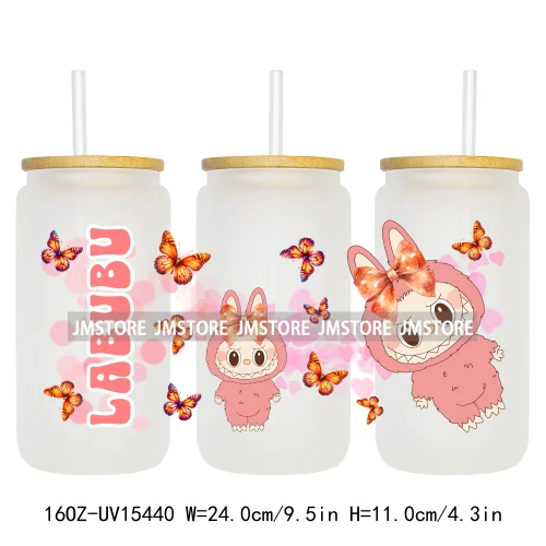 Coloful Cartoon Monsters Butterfly UV DTF Cup Wraps Ready To Apply Waterproof Transfer Stickers For 16OZ Libbey Glass Can Mugs