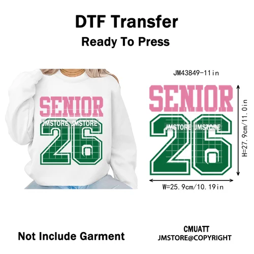 High School Senior 2026 Graduation Club Coquette Gifts Iron on Washable DTF Heat Transfers Stickers Ready to Press for Clothes