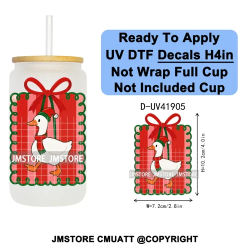 Preppy Christmas Stamps Xmas Card UV DTF Transfer Stickers Decals Ready To Apply Waterproof For 16OZ Libbey Glass Can Tumbler