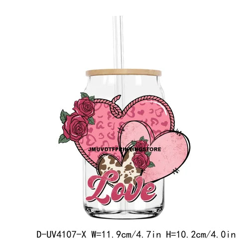 Love Cowboy Western Valentine Vibe 16OZ UV DTF Cup Wrap Transfers Stickers Custom Label DIY Waterproof Logo For Libbey Glass Can