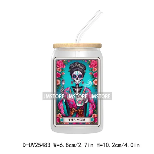 The Smoker Skeleton Tarot Card UV DTF Transfer Stickers Decals For Libbey Cold Cups Mugs Tumbler Custom Logo Labels Sugar Skull