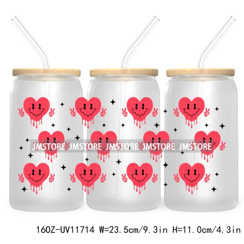 Funny Valentines Quotes 16OZ UV Cup Wrap DTF Transfer Stickers For Libbey Glass Can Cups Tumbler Self Love Valentine Hearts Kiss