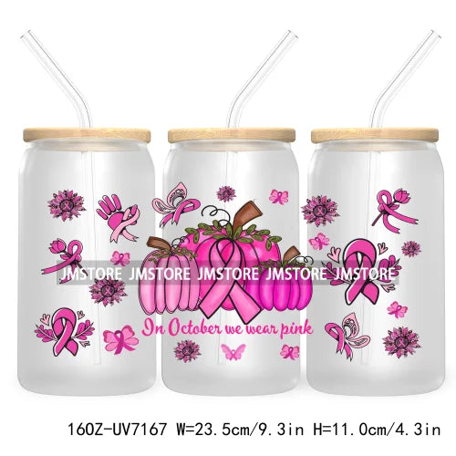 Peace Love Cure Breast Cancer Awareness Pink 16OZ UV DTF Cup Wrap Transfer Stickers For Libbey Glass Can Cups Tumbler October