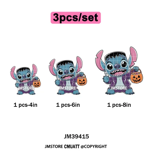 Spooky Vibes Horror Trick Or Treat Cartoon Animal Pumpkin Bats Iron on DTF Washable Transfers Sticker Ready to Press for Hoodies