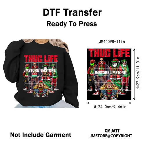 Thug Life Cartoon Movie Xmas Friends Christmas Thief Iron on Washable DTF Transfers Stickers Ready to Press for T-shirts Bags