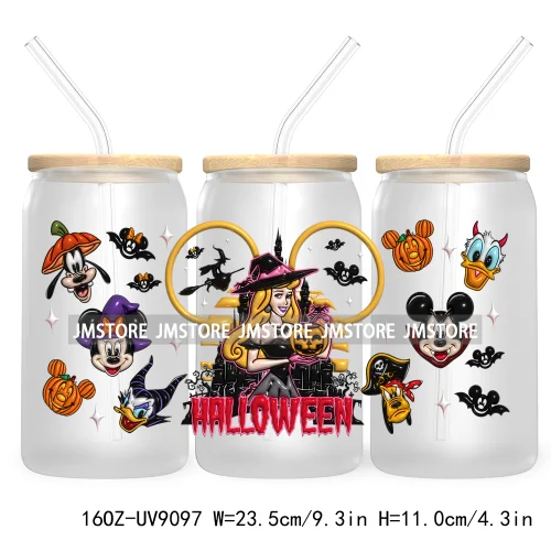 3D Halloween Princess UV DTF Sticker For 16OZ Libbey Glass Cup Can Wrap Transfer Stickers Custom Labels DIY Logo Bats Pumpkin