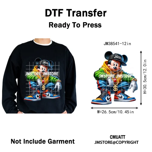 Cool Hip Hop Cartoon Animal Characters Streetwear Thug Life Iron on DTF Washable Transfers Stickers Ready to Press for Clothes