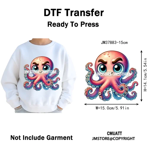 15cm 5.9in Cute Sea Underwater Animal Quirky Fish Octopus Decals Washable Iron On DTF Heat Transfers Stickers For Kids T-Shirts
