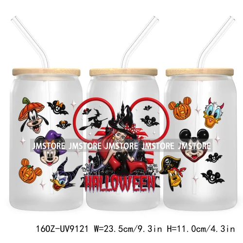 3D Halloween Princess UV DTF Sticker For 16OZ Libbey Glass Cup Can Wrap Transfer Stickers Custom Labels DIY Logo Bats Pumpkin