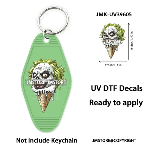 Horror Characters Halloween Ice cream UV DTF Motel Keychain Wraps Ready To Apply Waterproof High Quality Hotel Keychain Decals