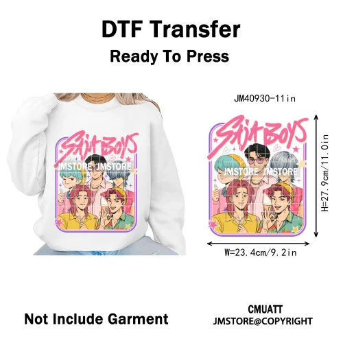 Cartoon Girl Dinner Kpop Merch Idol Band Group Music Movie Iron on DTF Washable Transfers Stickers Ready to Press for Textile