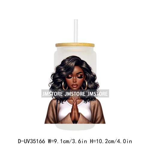 Black Girl Praying Faith Religious Woman UV Sticker Decals For Libbey Cold Cups Mugs Tumbler Transfer Stickers Waterproof Prints