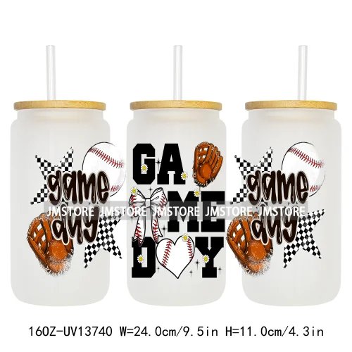 Coquette Baseball Mama Game Day 16OZ UV DTF Cup Wraps Ready To Apply Waterproof Transfer Stickers For Libbey Glass Can Tumbler