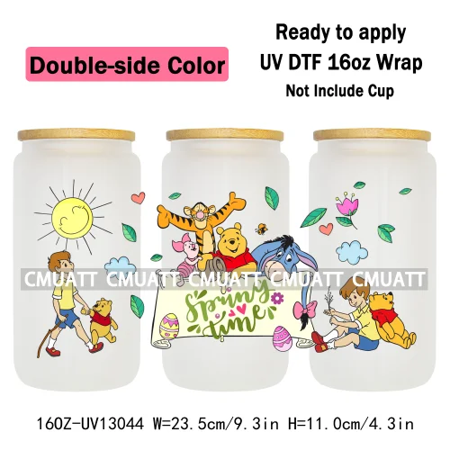 Double Side Color Cartoon Bear UV DTF Cup Wraps For 16oz Libbey Glass Mugs Can Beer DIY Customized Selfadhesive Stickers