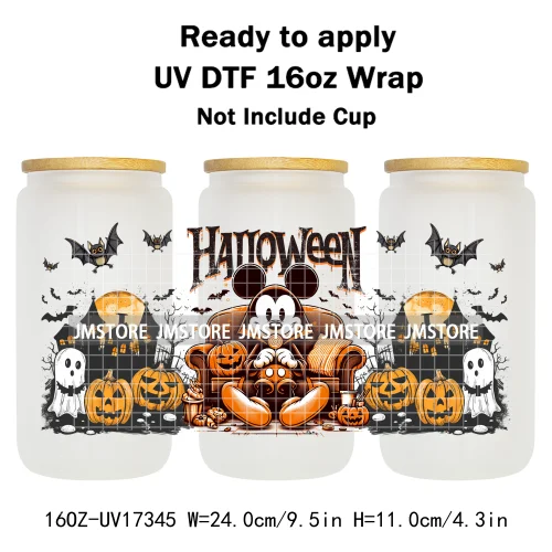 Spooky Halloween Cartoon Character Ghost Bats Pumpkin UV DTF Stickers Ready To Apply Cup Wrap Custom Prints For Libbey Can Glass