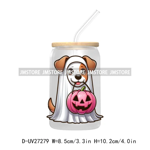 Trick Or Treat Pumpkin Coquette Bow Girly Ghost Halloween UV DTF Transfer Stickers Decals For Libbey Cold Cups Mug Tumbler Label