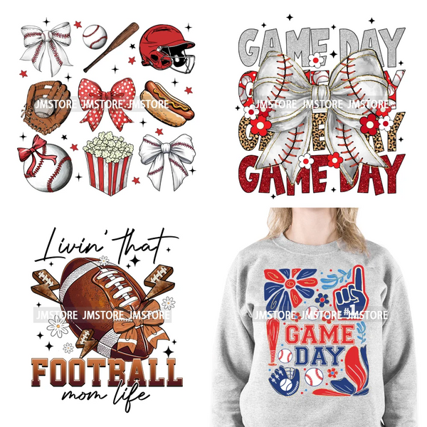 Colorful Sports Touchdown Season Coquette Bow Game Day Football Mama Iron On DTF Transfers Stickers Ready To Press For Clothes