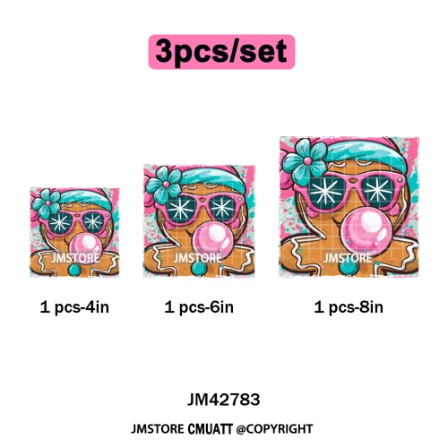 Preppy Brushstroke Gingerbread Santa Bow Tree Merry Christmas Girly Iron on DTF Transfers Stickers Ready to Press for T-shirts