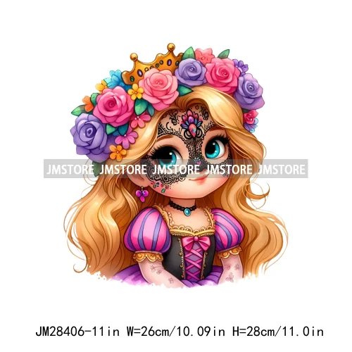 Washable Day Of The Dead La Catrina Dolls Designs Cartoon Princess Hispanic Girly Iron On DTF Transfers Stickers For Hoodies