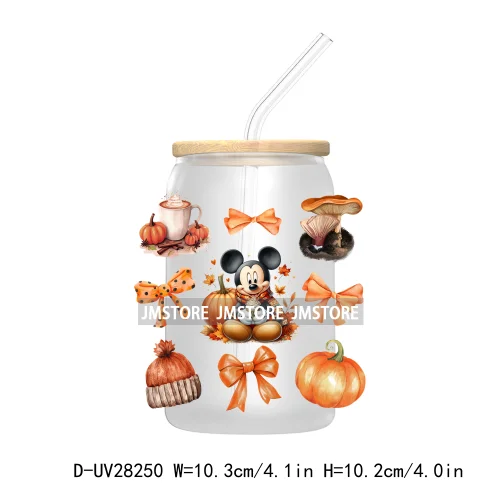 Cartoon Fall Coquette Bow Pumpkin Spice UV DTF Transfer Stickers Decals For Libbey Cold Cups Mug Tumbler Waterproof Autumn Vibes