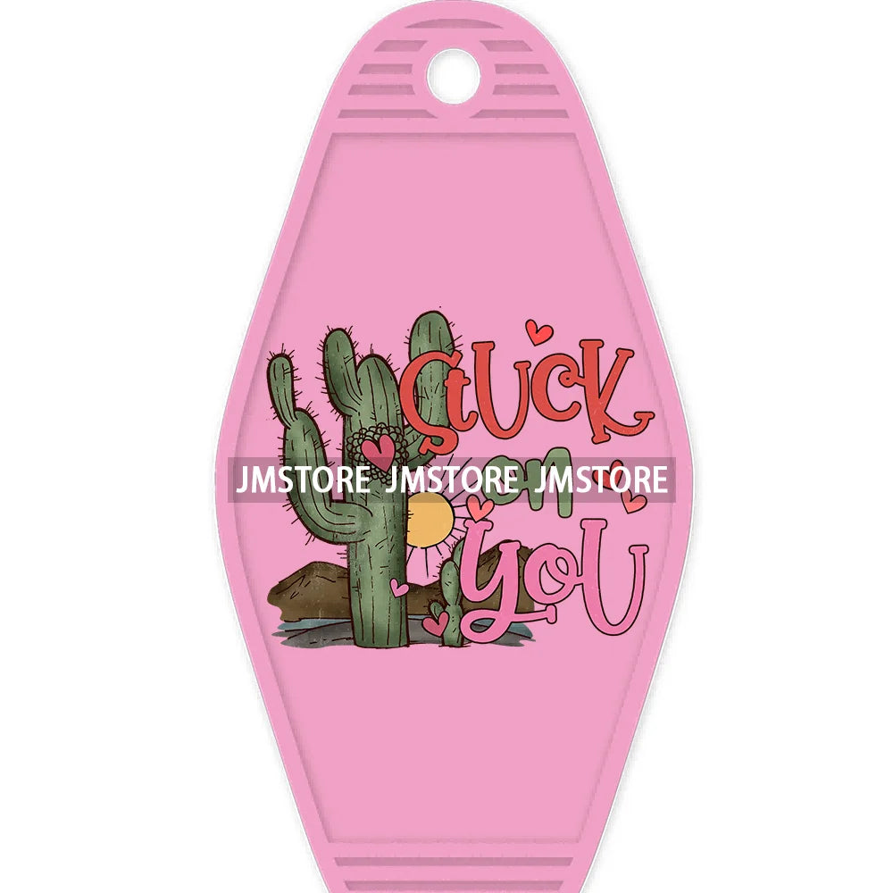 Pink Cowgirl Valentine's Day Candy Hearts High Quality WaterProof UV DTF Sticker For Motel Hotel Keychain Leopard Love Vibes