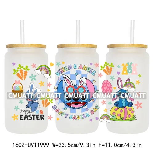 Cartoon Easter Vibes Animal Eggs Bunny Hunting Horror Killer 16OZ UV DTF Cup Wrap Sticker Label DIY Logo For Libbey Glass Can