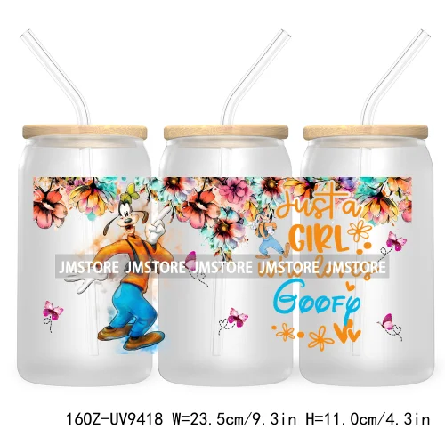 Just A Girl Who Loves Cartoon Princess 16OZ UV Cup Wrap DTF Transfer Stickers For Libbey Glass Can Cups Tumbler Waterproof Label