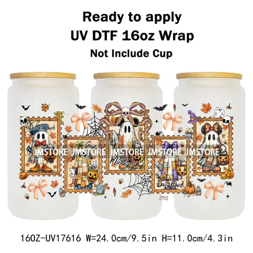 Mouse Ghost Boo Halloween Pumpkin Spooky Season UV DTF Cup Wraps Ready To Apply Transfer Stickers For Libbey Glass Can 16OZ Wrap