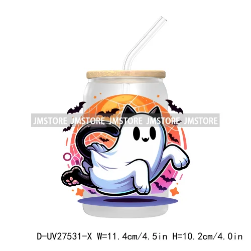 Cute Ghost Stay Spooky Halloween Pumpkin UV DTF Transfer Stickers Decals For Libbey Cold Cups Mugs Tumbler Waterproof Craft Boo