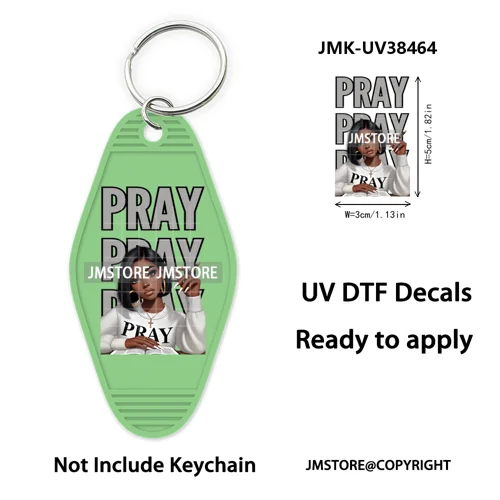 Afro Girls Faith Religious Christian UV DTF Motel Keychain Wraps Ready To Apply Waterproof High Quality Hotel Keychain Decals
