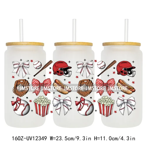 Retro Football Mama Baseball Coquette Bow Game Day 16OZ UV DTF Cup Wrap Transfer Stickers Waterproof Logo For Libbey Glass Can