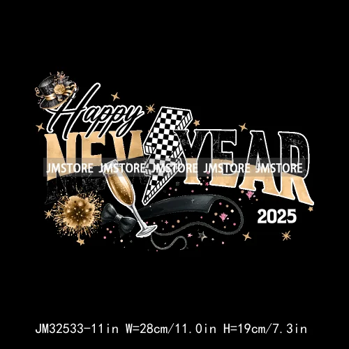 In My 2025 Era Good Vibes Coquette Happy New Year Iron On Disco Ball Christmas DTF Heat Press Transfers Stickers For T-shirts