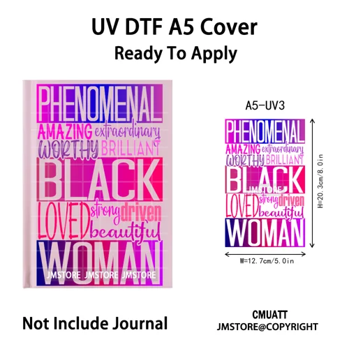 Floral Butterfly Black Girl Religious A5 Notebook UV DTF Wraps Ready To Apply Custom Transfer Stickers Decals For Journal Cover