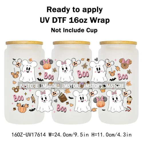 Mouse Ghost Boo Halloween Pumpkin Spooky Season UV DTF Cup Wraps Ready To Apply Transfer Stickers For Libbey Glass Can 16OZ Wrap