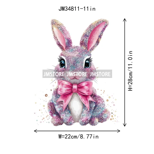 Cute Blowing Bubble Bunny Coquette Preppy Easter Eggs Carrot Iron On DTF Heat Transfer Stickers Ready To Press For T-shirts Bags