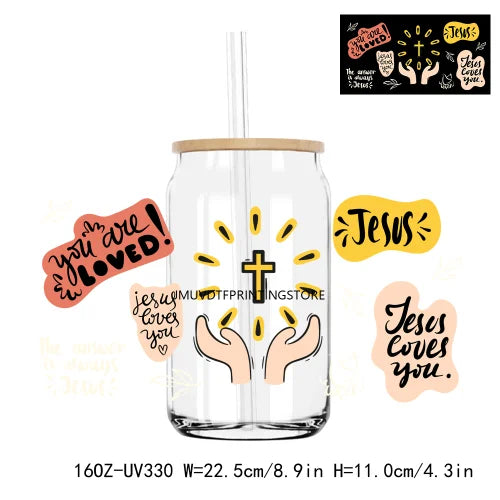 God Is Good All The Time Blessed Life 16OZ UV DTF Cup Wrap Transfers Stickers Custom Labels DIY Waterproof Logo For Libbey Glass