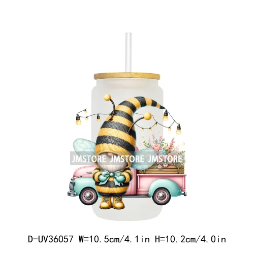 Honey Spring Bee Gnome Floral UV Sticker Decals For Libbey Cold Cups Mugs Tumbler Transfer Sticker Waterproof High Quality Label