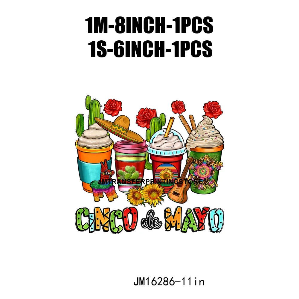 Peace Love Cafecito Cinco De Mayo Printing Decals Mexico Festival Culture Coffee Cup DTF Transfer Ready To Press For Bag Hoodies