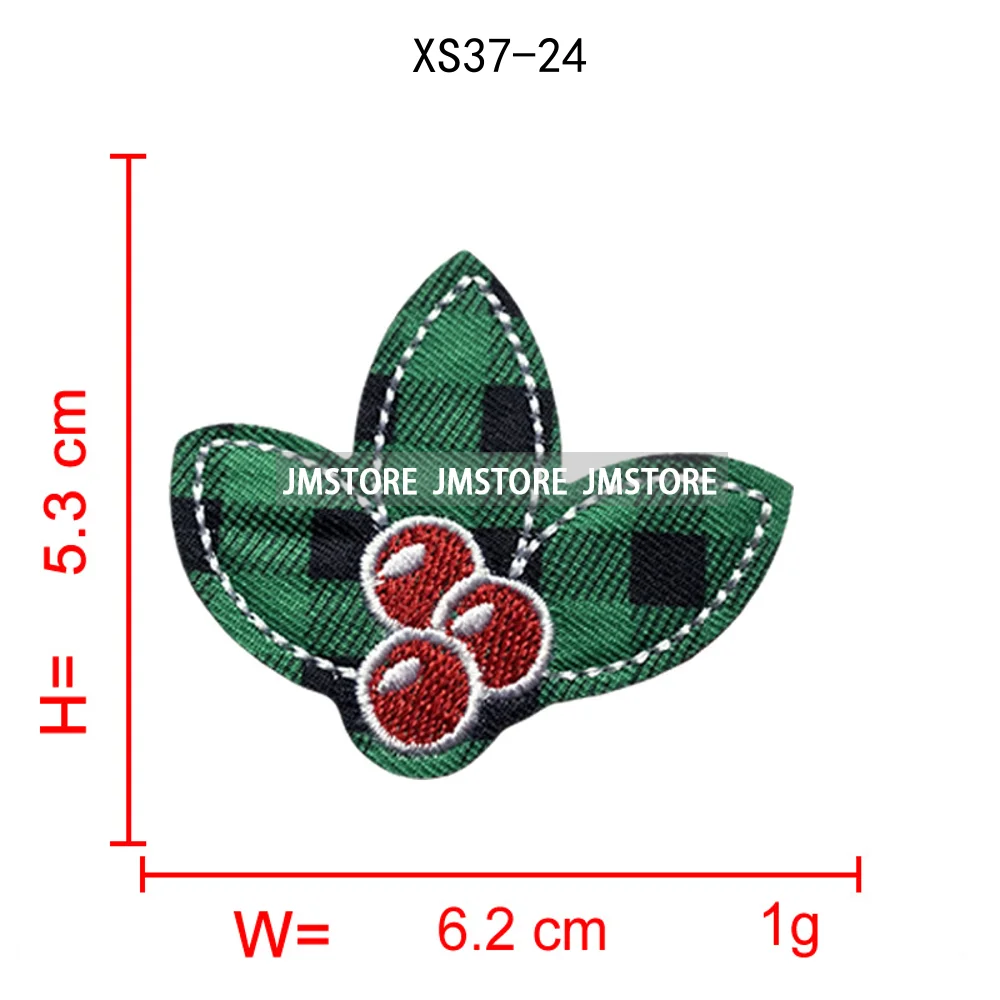 Red Checkered Christmas Icons Cozy Winter Season Lover Festive Decoration Embroidery Appliques Iron on Patches for Clothes Bags