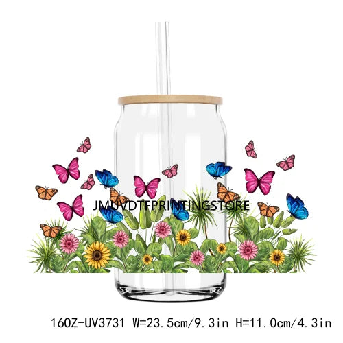 MAMA Sunflower And Butterfly UV DTF Sticker For 16OZ Libbey Glass Cup Can Wrap Transfer Sticker Custom DIY Logo Mothers Day