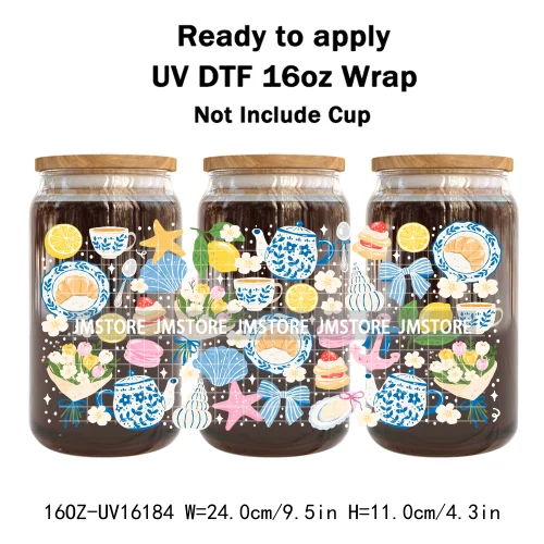 Preppy Lemon Summer Girly Beach Bookish UV DTF Wraps Transfer Sticker Custom Waterproof Logo For 16OZ Libbey Glass Can Tumbler