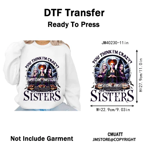 Horror Halloween Movie Witches Social Club Thug Life Coquette Iron on DTF Washable Transfers Stickers Ready to Press for Textile