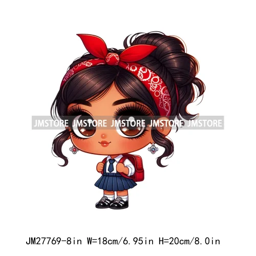 Cute Back To School Latina Baby Princess Chicana Hispanic Girls Designs DTF Iron On Transfer Stickers Ready To Press For Hoodies